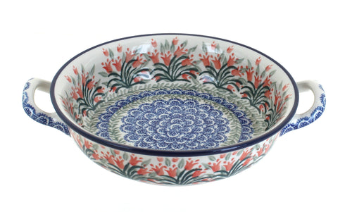 Polish Pottery Spring Tulip Small Round Casserole with Handles