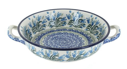 Polish Pottery Tulip Bouquet Small Round Casserole with Handles