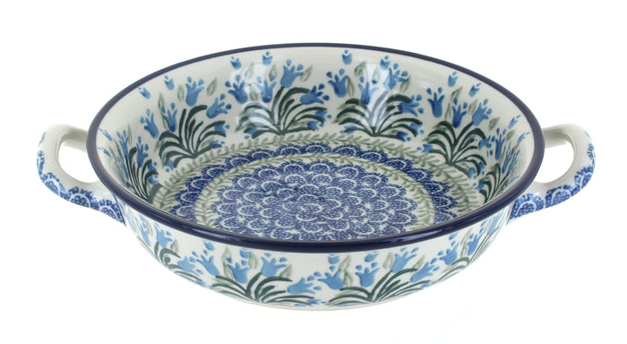 Polish Pottery Tulip Bouquet Small Round Casserole with Handles