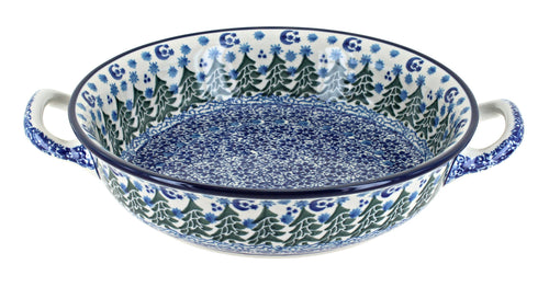 Polish Pottery Evergreen Magic Small Round Casserole with Handles