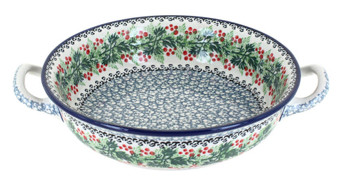 Polish Pottery Noelle Small Round Casserole with Handles