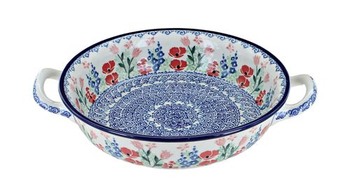 Polish Pottery Dreaming of Poppies Small Round Casserole with Handles