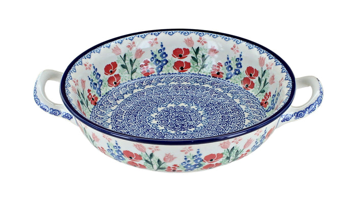 Polish Pottery Dreaming of Poppies Small Round Casserole with Handles