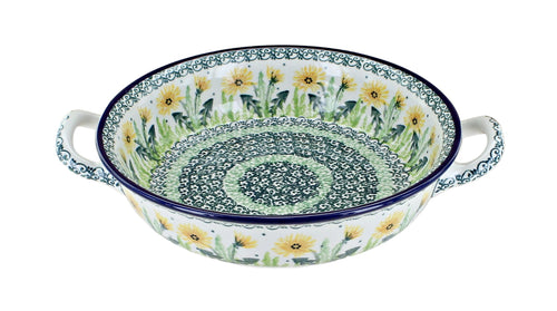 Polish Pottery Dandelion Small Round Casserole with Handles