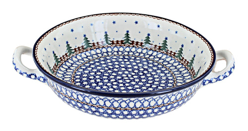 Polish Pottery Rustic Pines Small Round Casserole with Handles