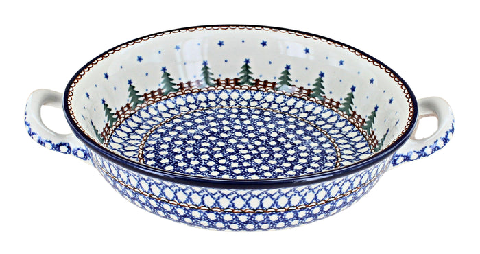 Polish Pottery Rustic Pines Small Round Casserole with Handles