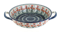 Polish Pottery Peach Posy Small Round Casserole with Handles
