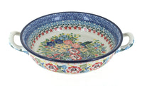 Polish Pottery Hummingbird Small Round Casserole with Handles