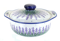 Polish Pottery Lavender Fields Round Covered Baker