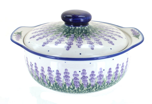 Polish Pottery Lavender Fields Round Covered Baker