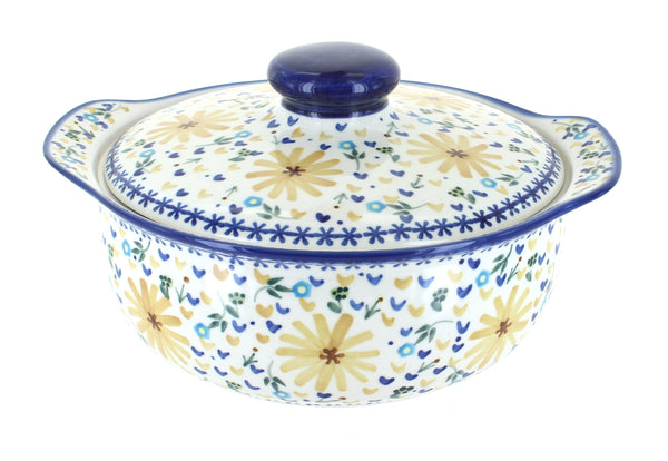 Yellow Daisy Round Covered Baker