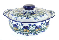 Polish Pottery Pansies Round Covered Baker