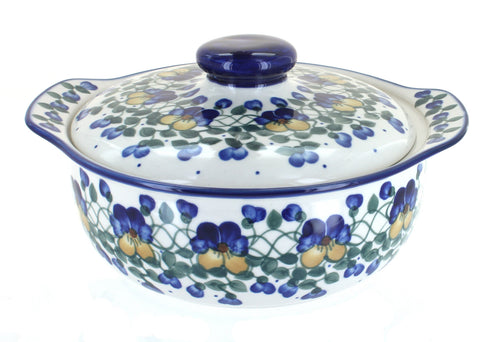 Polish Pottery Pansies Round Covered Baker