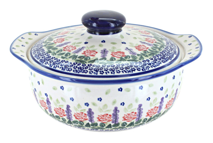 Polish Pottery Roses Are Red Round Covered Baker