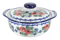 Polish Pottery Cherry Red Bouquet Round Covered Baker