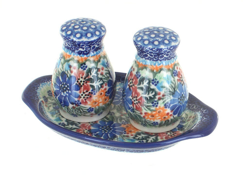 Ashley Salt & Pepper Shakers with Tray Polish Pottery