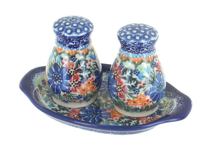 Ashley Salt & Pepper Shakers with Tray Polish Pottery