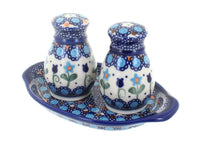 Polish Pottery Savannah Salt & Pepper Shakers with Tray