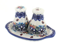 Polish Pottery Scarlett Salt & Pepper Shakers with Tray