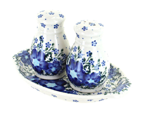 Polish Pottery Melanie Salt & Pepper Shakers with Tray