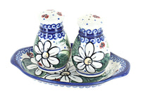 Polish Pottery Ladybug Salt & Pepper Shakers with Tray