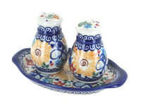 Polish Pottery Butterfly Salt & Pepper Shakers with Tray