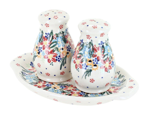Polish Pottery Tara Salt & Pepper Shakers with Tray