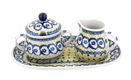 Polish Pottery Saffron Small Cream & Sugar Set with Tray