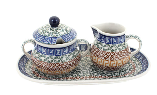 Polish Pottery Athena Small Cream & Sugar Set with Tray