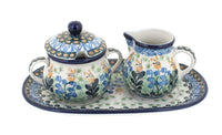 Polish Pottery Lily of the Valley Small Cream & Sugar Set with Tray