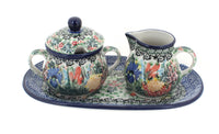 Polish Pottery Summer Blooms Small Cream & Sugar Set with Tray