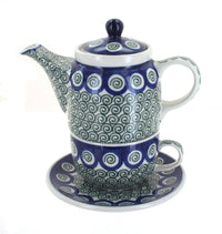 Polish Pottery Peacock Swirl Tea for One
