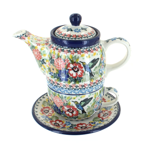 Polish Pottery Hummingbird Tea for One