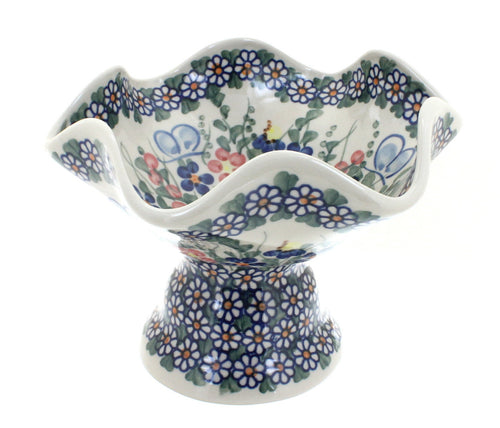 Polish Pottery Garden Butterfly Pedestal Candy Dish