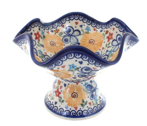 Polish Pottery Butterfly Pedestal Candy Dish