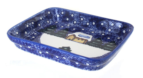 Polish Pottery Winter Forest Medium Rectangular Baker