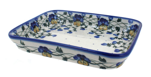 Polish Pottery Pansies Medium Rectangular Baker