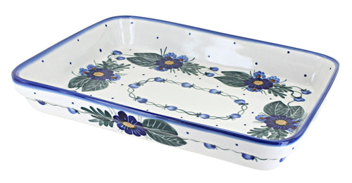 Polish Pottery Forget Me Not Large Rectangular Baker