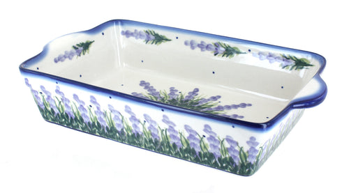 Polish Pottery Lavender Fields Loaf Baker with Handles