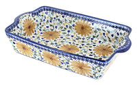 Polish Pottery Yellow Daisy Loaf Baker with Handles