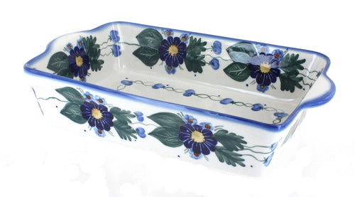 Polish Pottery Forget Me Not Loaf Baker with Handles