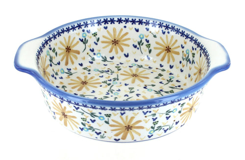 Polish Pottery Yellow Daisy Round Baker