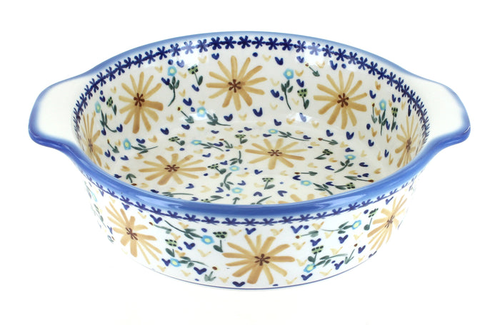 Polish Pottery Yellow Daisy Round Baker