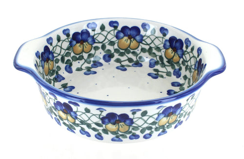 Polish Pottery Pansies Round Baker