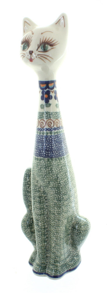 Polish Pottery Aztec Flower Large Cat