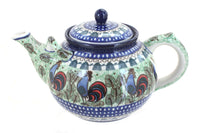 Polish Pottery Rooster Row Large Teapot