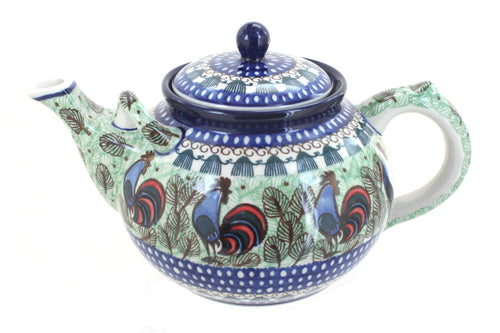 Polish Pottery Rooster Row Large Teapot