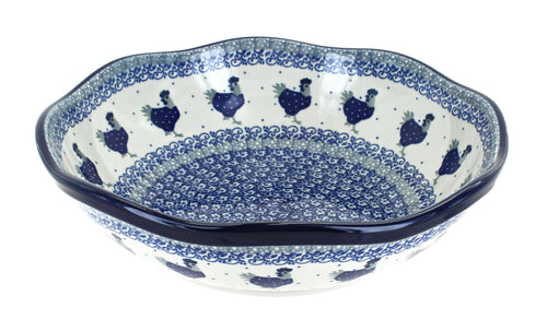 Polish Pottery Barnyard Rooster Large Scallop Bowl