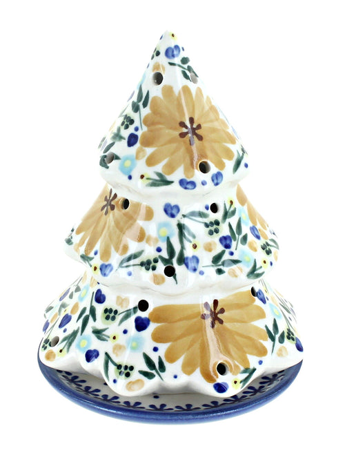 Polish Pottery Yellow Daisy Christmas Tree Luminary