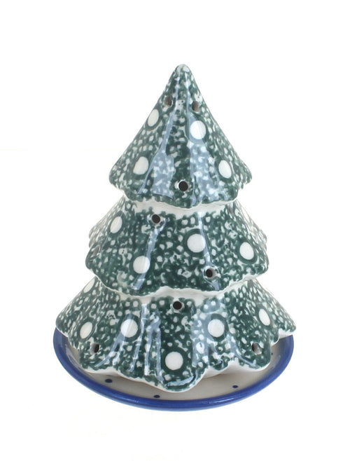 Polish Pottery Winter Forest Christmas Tree Luminary - Green
